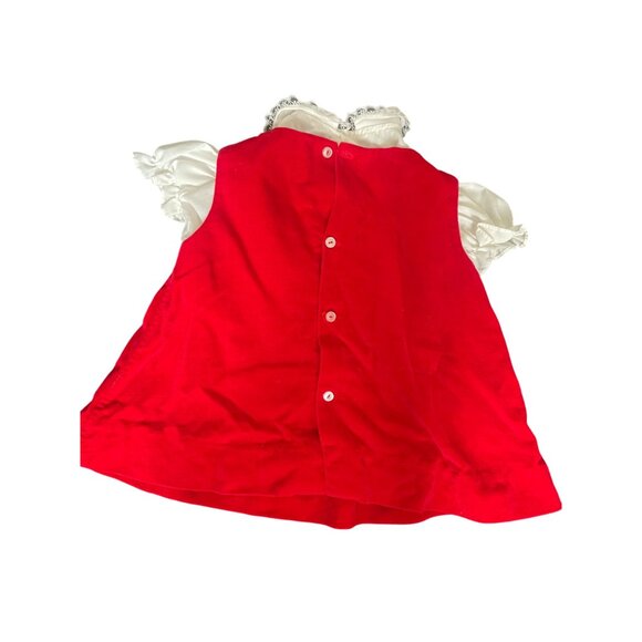 Vintage Red Velvet Baby Girl Dress With White Lace Collar & Sleeves 2 Piece Set - Picture 3 of 4